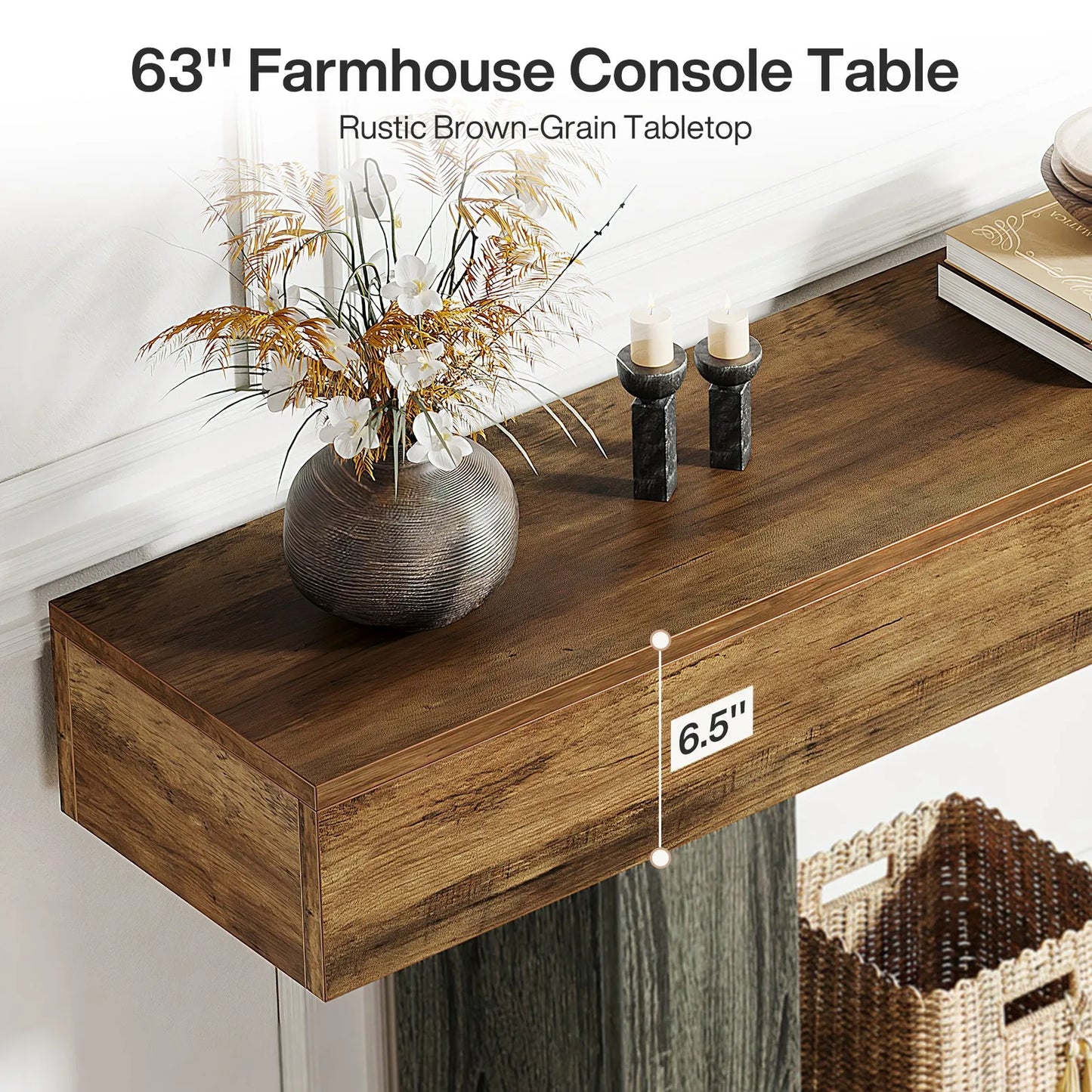 Farmhouse 2-Tier Console Table For Narrow Entryway Wood Sofa Table