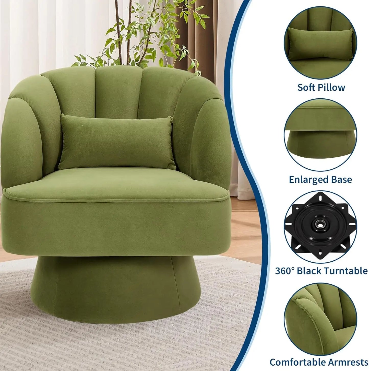 HiMISS Ultra Plush Velvet Barrel Lounge Chair With Striped Backrest
