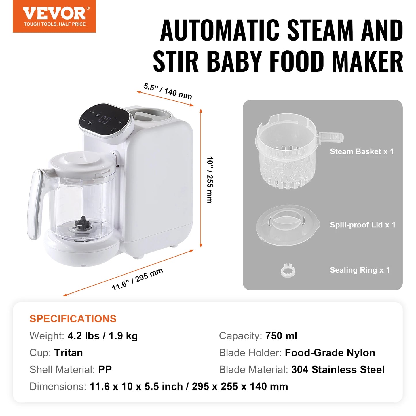 VEVOR SucceBuy Baby Food Maker 5 in 1 Blender Steamer