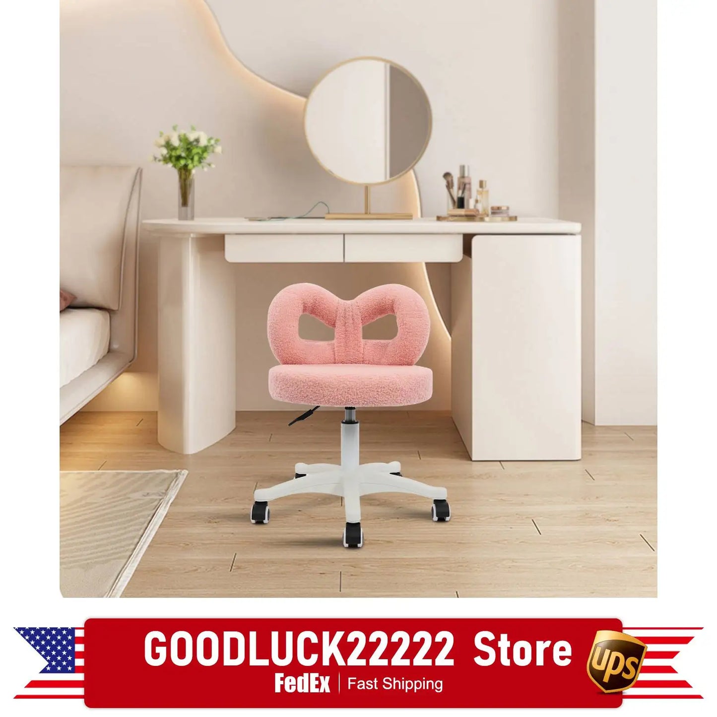 Boucle Vanity Chair Swivel Desk Chair With Iron Frame And Plush Padding