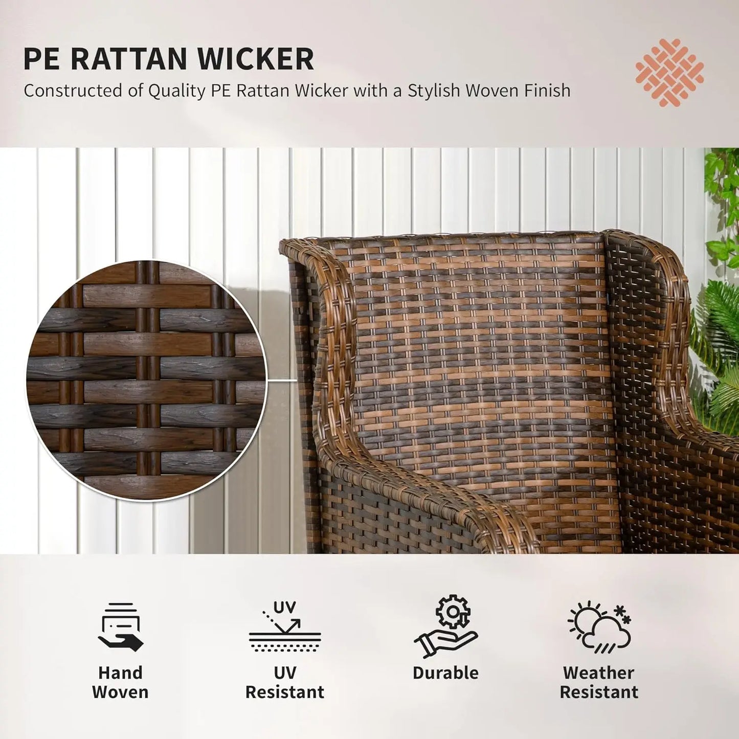 PE Rattan Outdoor Patio Furniture Set With Wicker Conversation Chairs