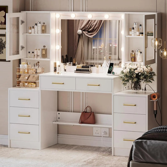 Vanity Desk With Mirror And Charging Station