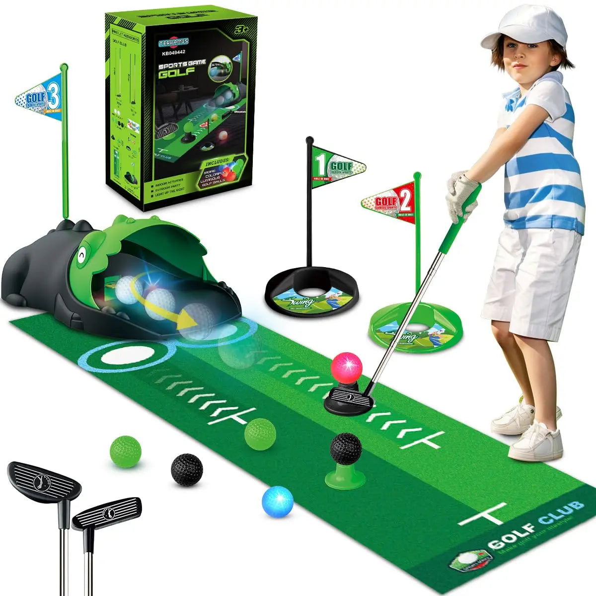 Kids Golf Club Putting Set With LED Automatic Returner