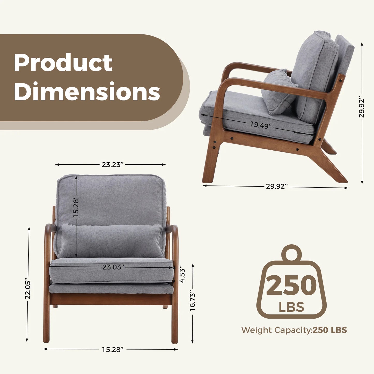 JHK Mid Century Modern Chair With Wooden Frame And Arms