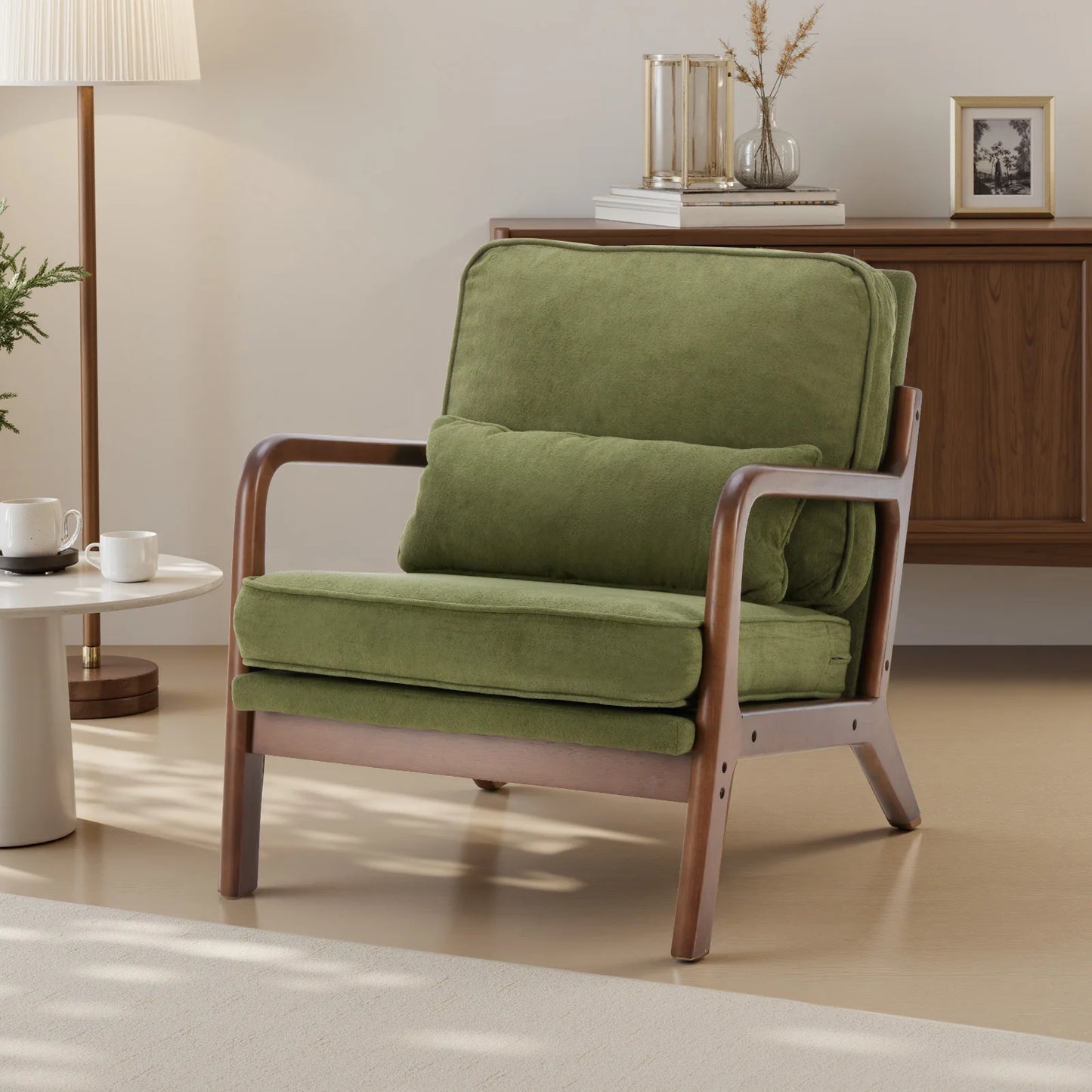 JHK Mid Century Modern Chair With Wooden Frame And Arms