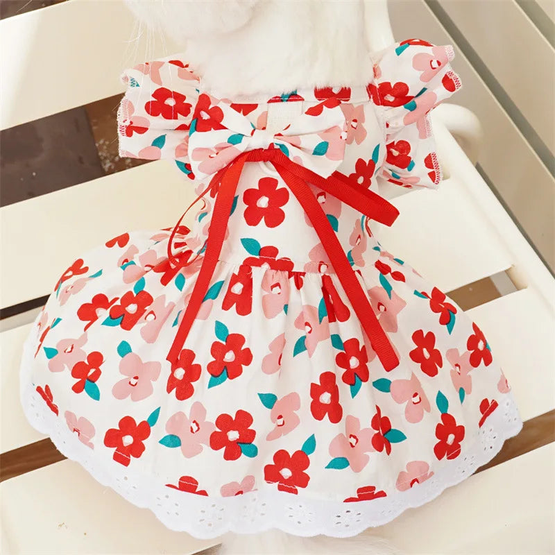 Doggyzstyle Summer Pet Dress Floral Plaid Pattern Princess Costume