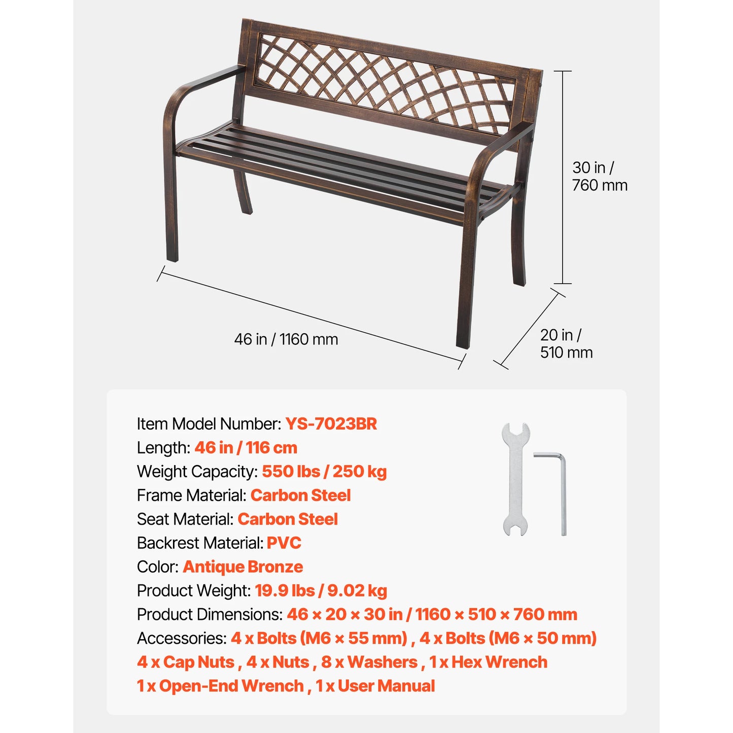 SucceBuy Outdoor Bench Wood And Metal Garden Seat For Outdoors