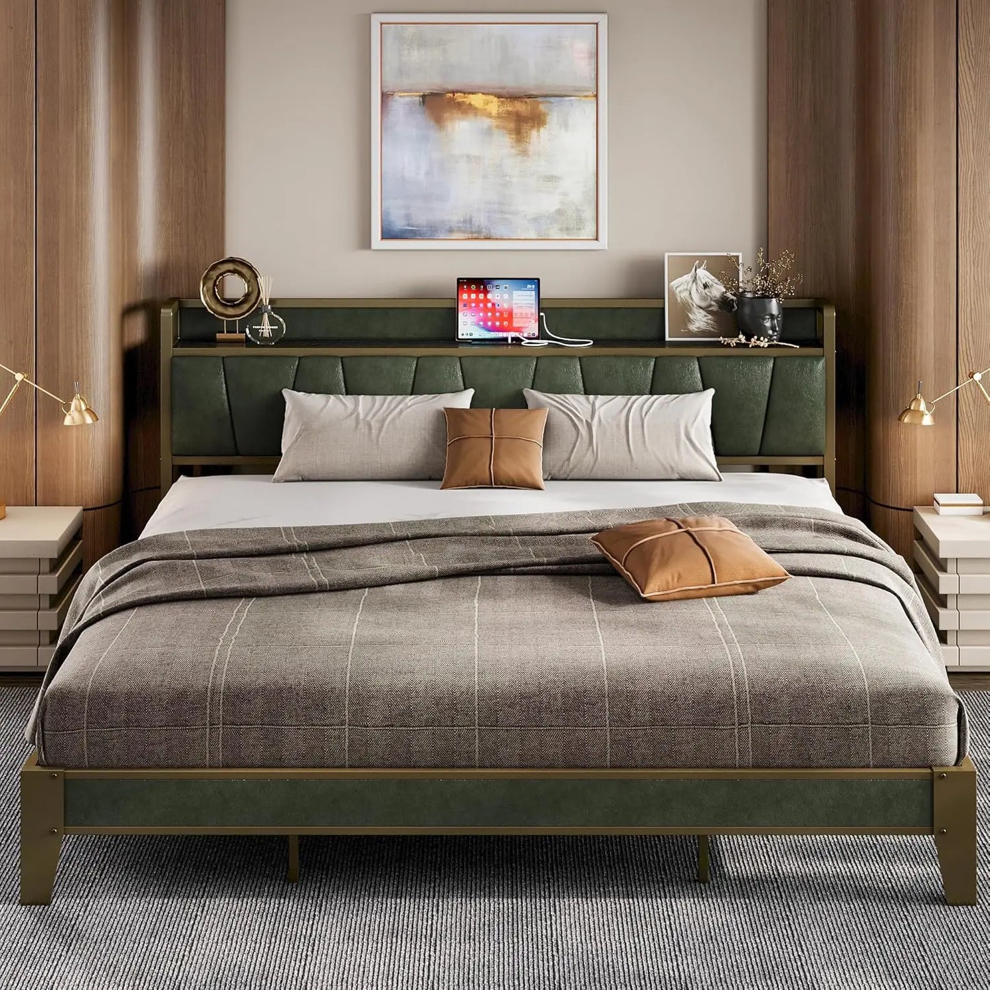 LIKIMIO Bed Frame With Storage Headboard And Charging Station