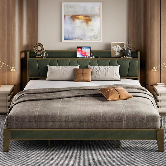 LIKIMIO Bed Frame With Storage Headboard And Charging Station