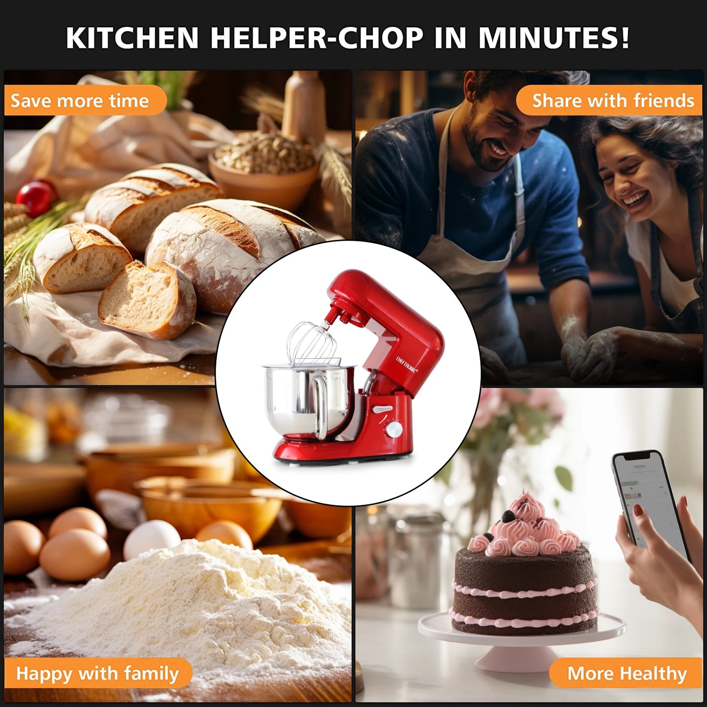 Cheftronic Tilt-Head Stand Mixer 650W Milk Frother