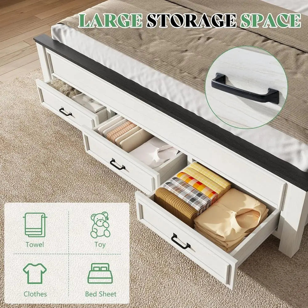 LISM Armhouse Rustic 5 Piece Bedroom Set With Bed And Two Nightstands