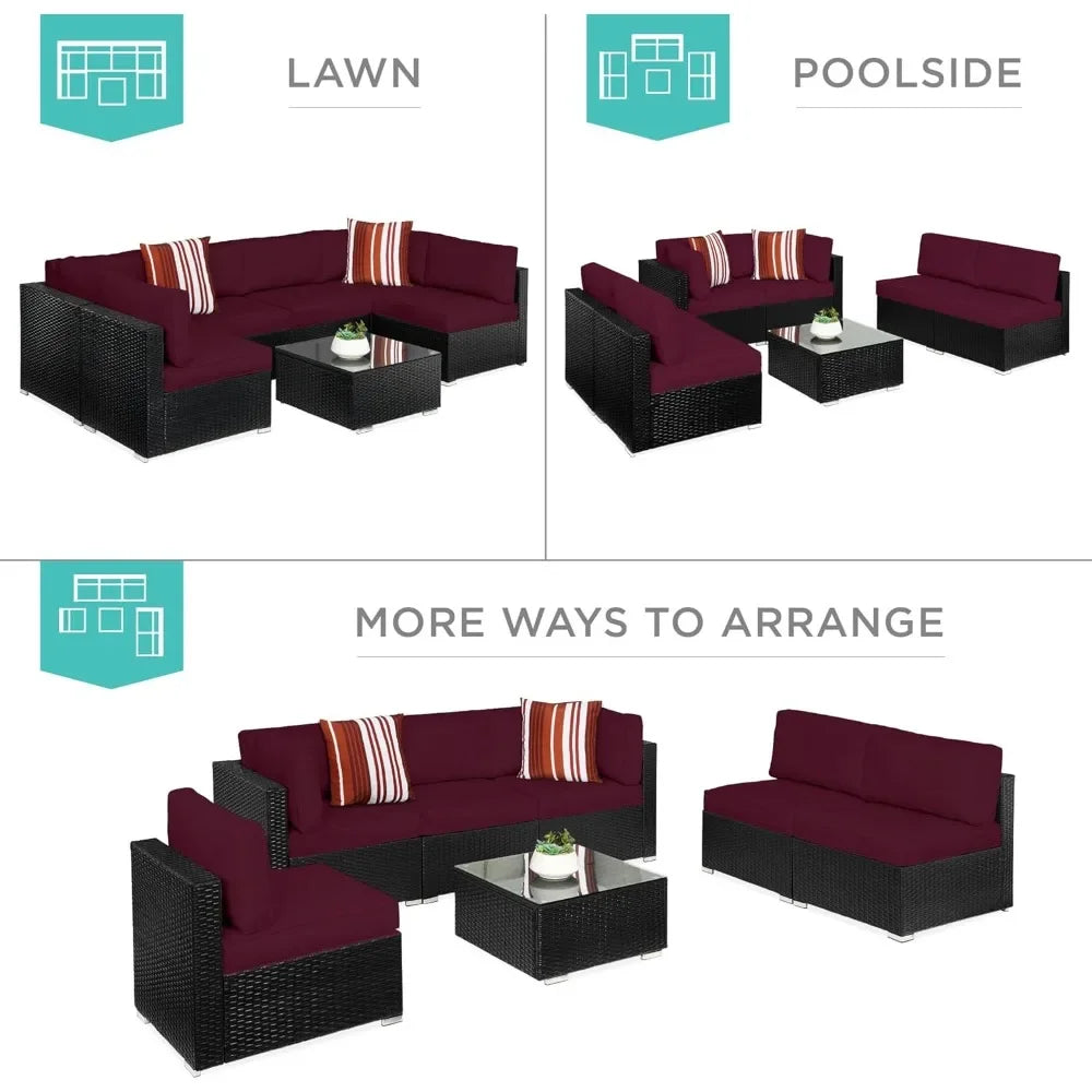 Outdoor Modular Wicker Patio Sectional Set With Pillows Cover Included