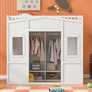 Loft Bed With Built In Storage Wardrobe And Two Windows Solid Wood