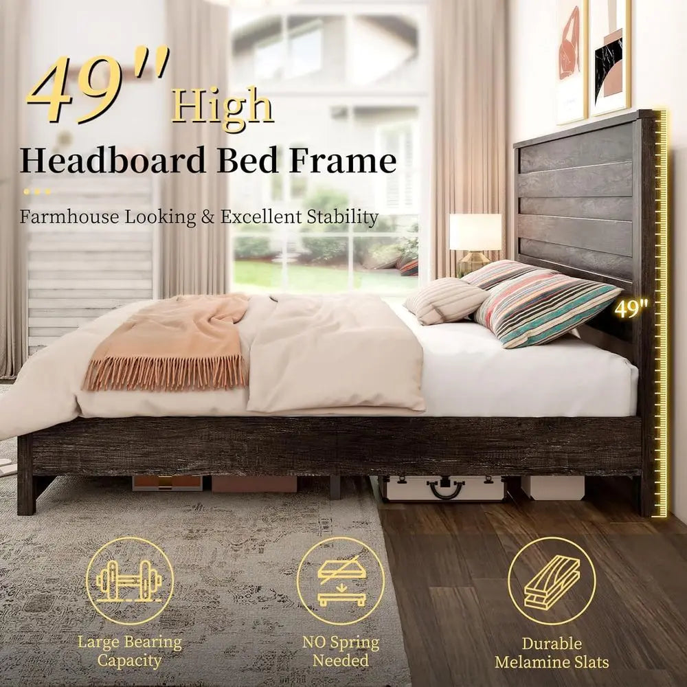 Farmhouse Bedroom Set With Bed Frame And Two Nightstands