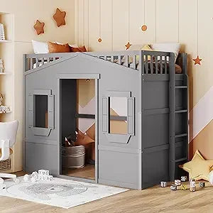 Loft Bed With Built In Storage Wardrobe And Two Windows Solid Wood