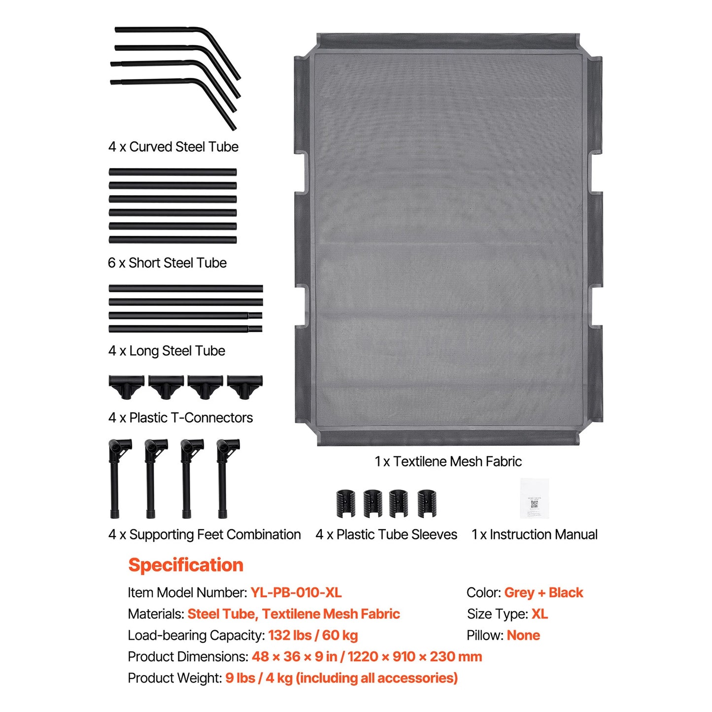 SucceBuy Portable Raised Dog Bed With Aluminum Frame And Textilene Mesh