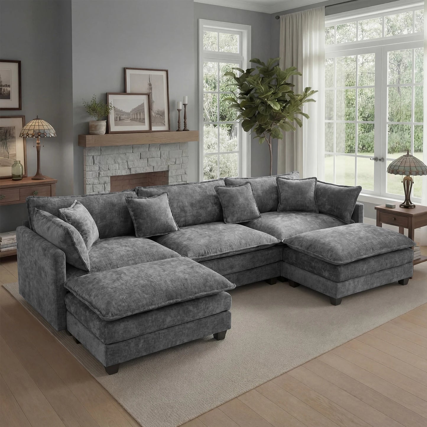 Redlife Modular Sectional Sofa With Ottoman Solid Wood Frame