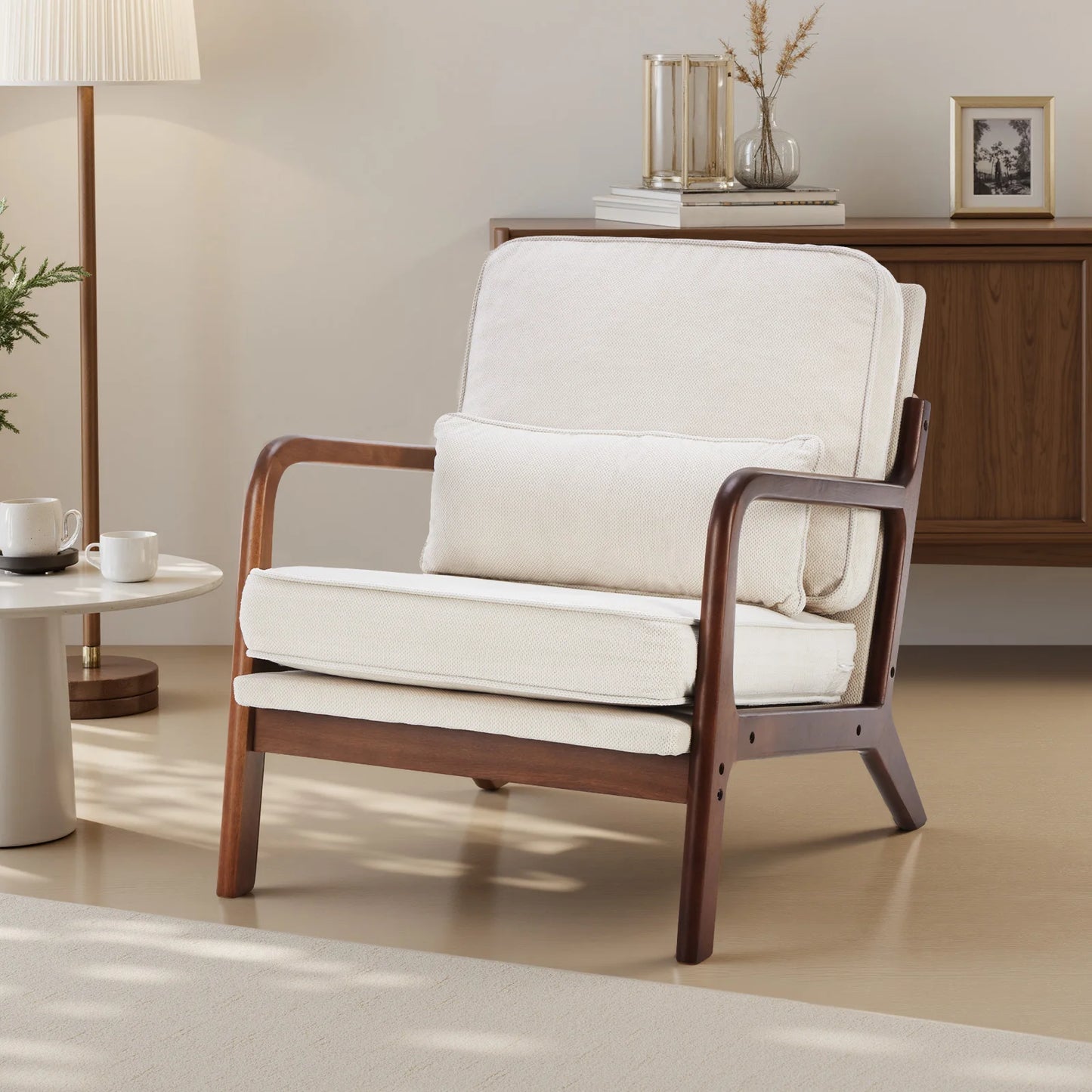 JHK Mid Century Modern Chair With Wooden Frame And Arms