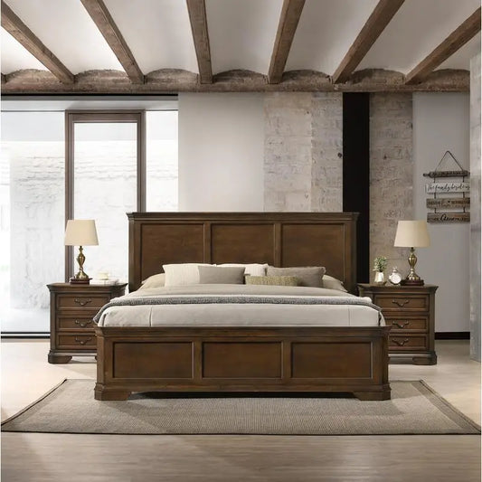 Traditional 3 Piece Wood Bedroom Set With Queen Panel Bed