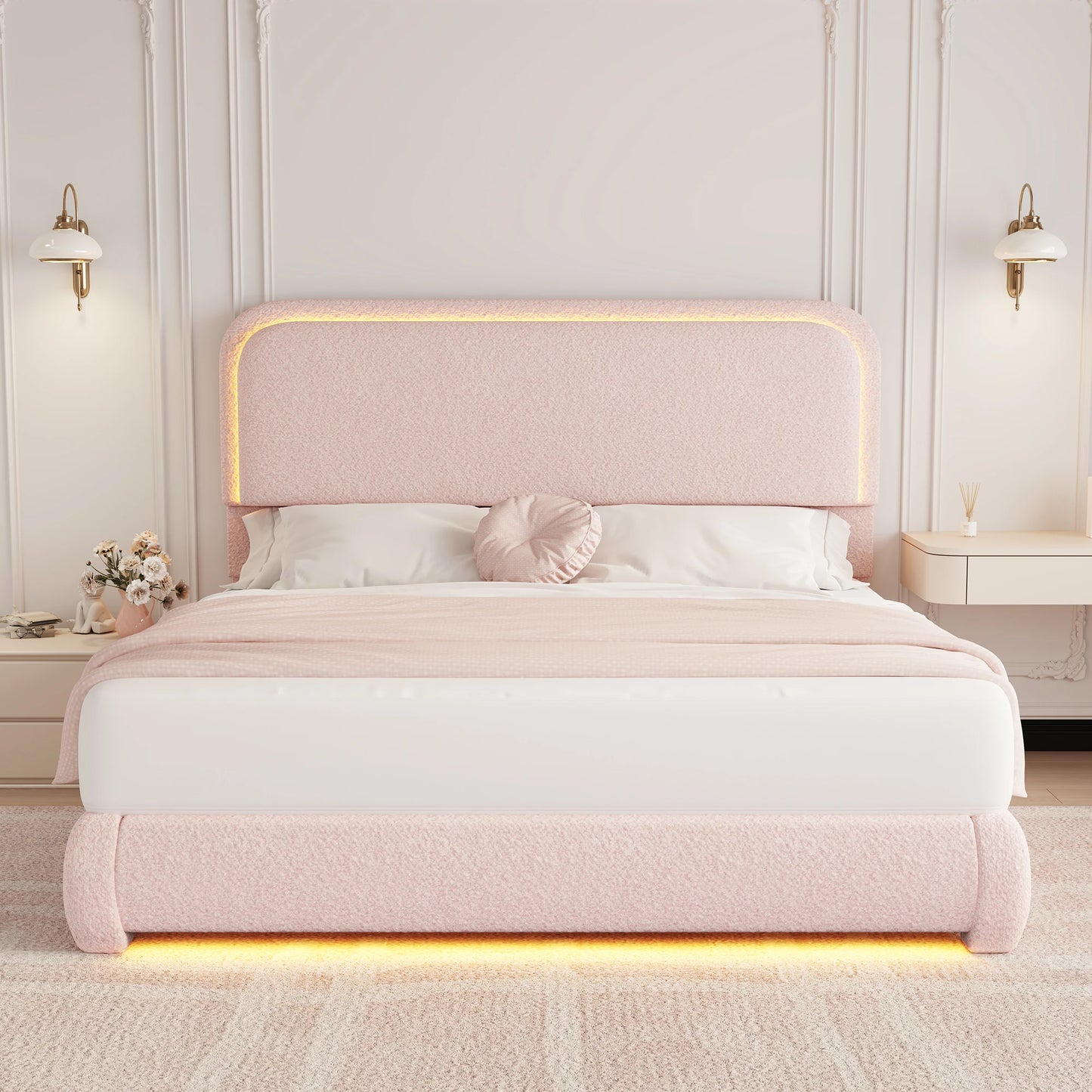 SIBEDS LED Bed Frame With Storage Drawers And Rounded Headboard