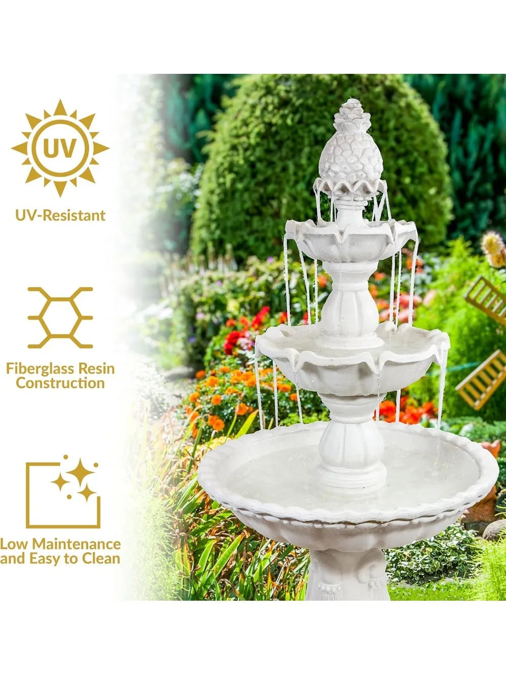 Welcome 3 Tier Water Fountain With Pineapple Topper For Garden