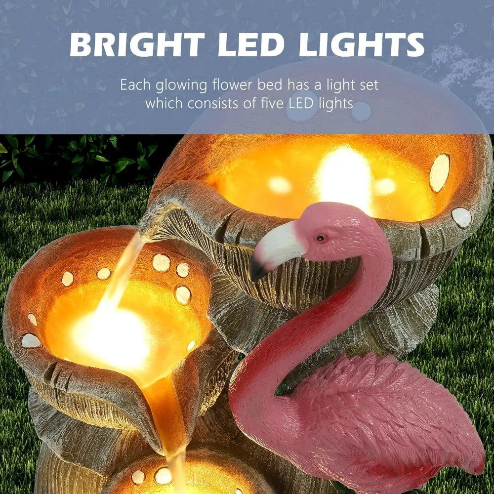 USSerenaY 5 Tier Outdoor Water Feature Fountain Flamingo LED Lights