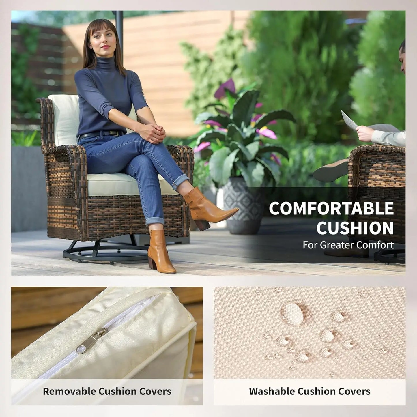 PE Rattan Outdoor Patio Furniture Set With Wicker Conversation Chairs