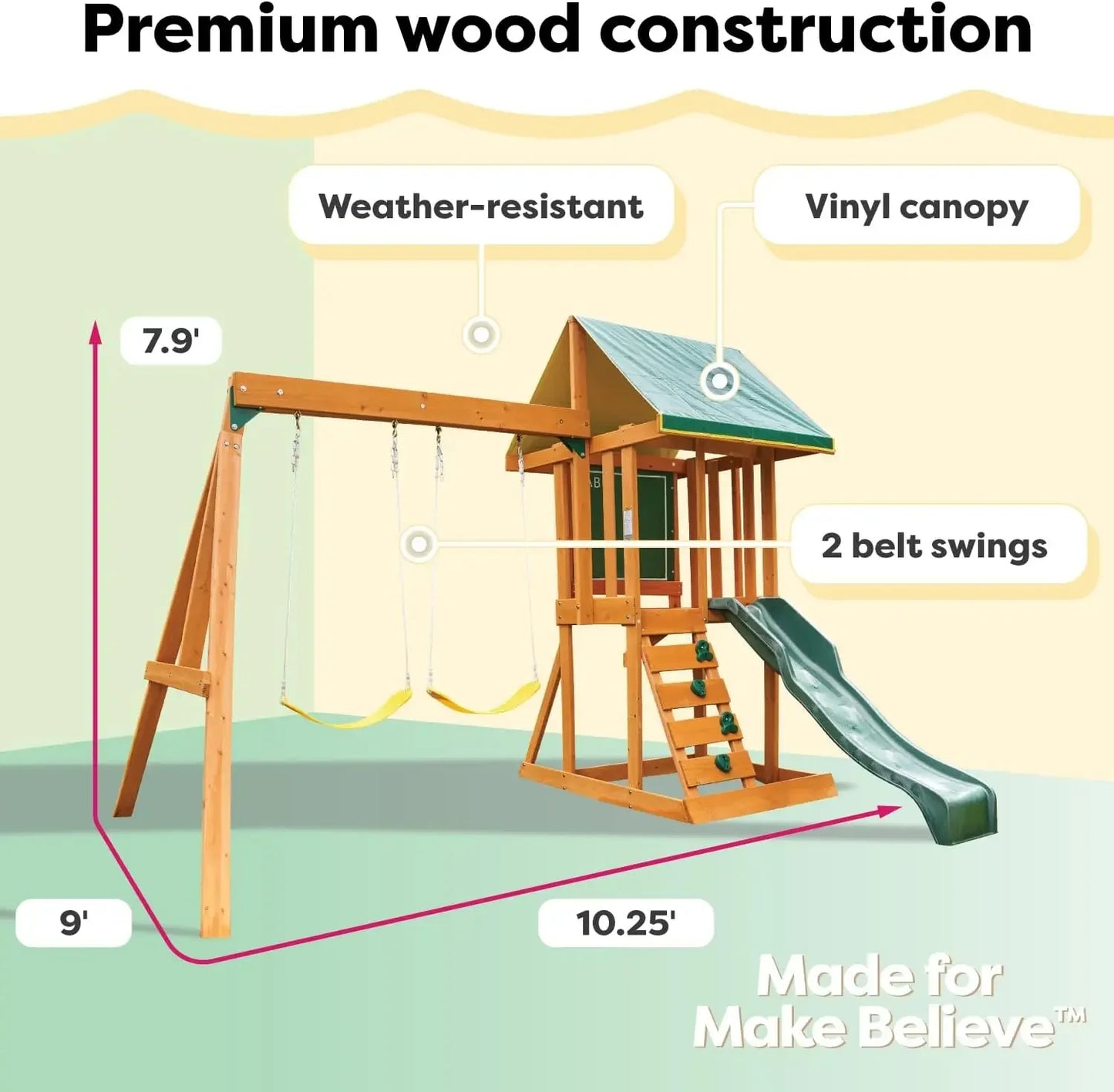 Wooden Swing Set For Backyard Playset With Assembly Required