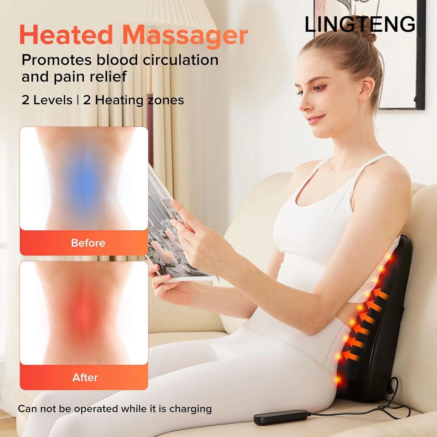 LINGTENG Wireless Back Neck Shoulder Massager USB Rechargeable