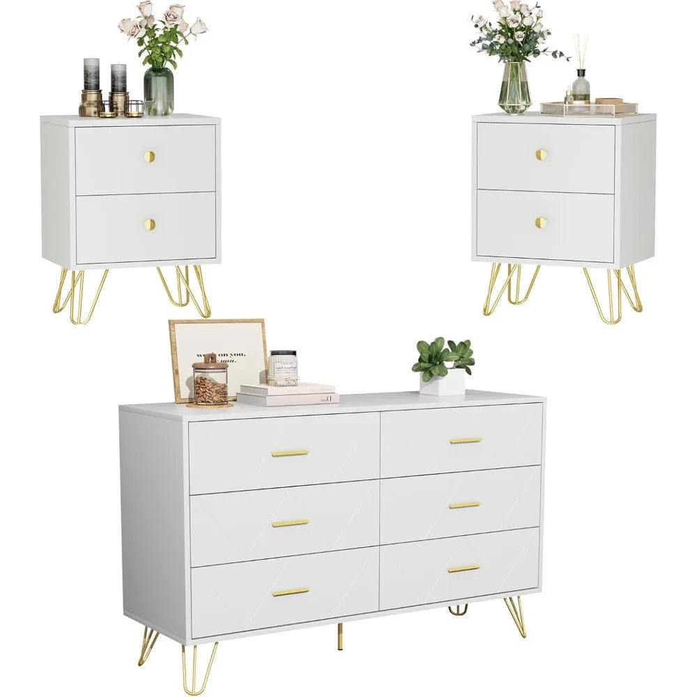 MKDK 3-Piece Bedroom Set With 6 Drawer Dresser And Nightstands