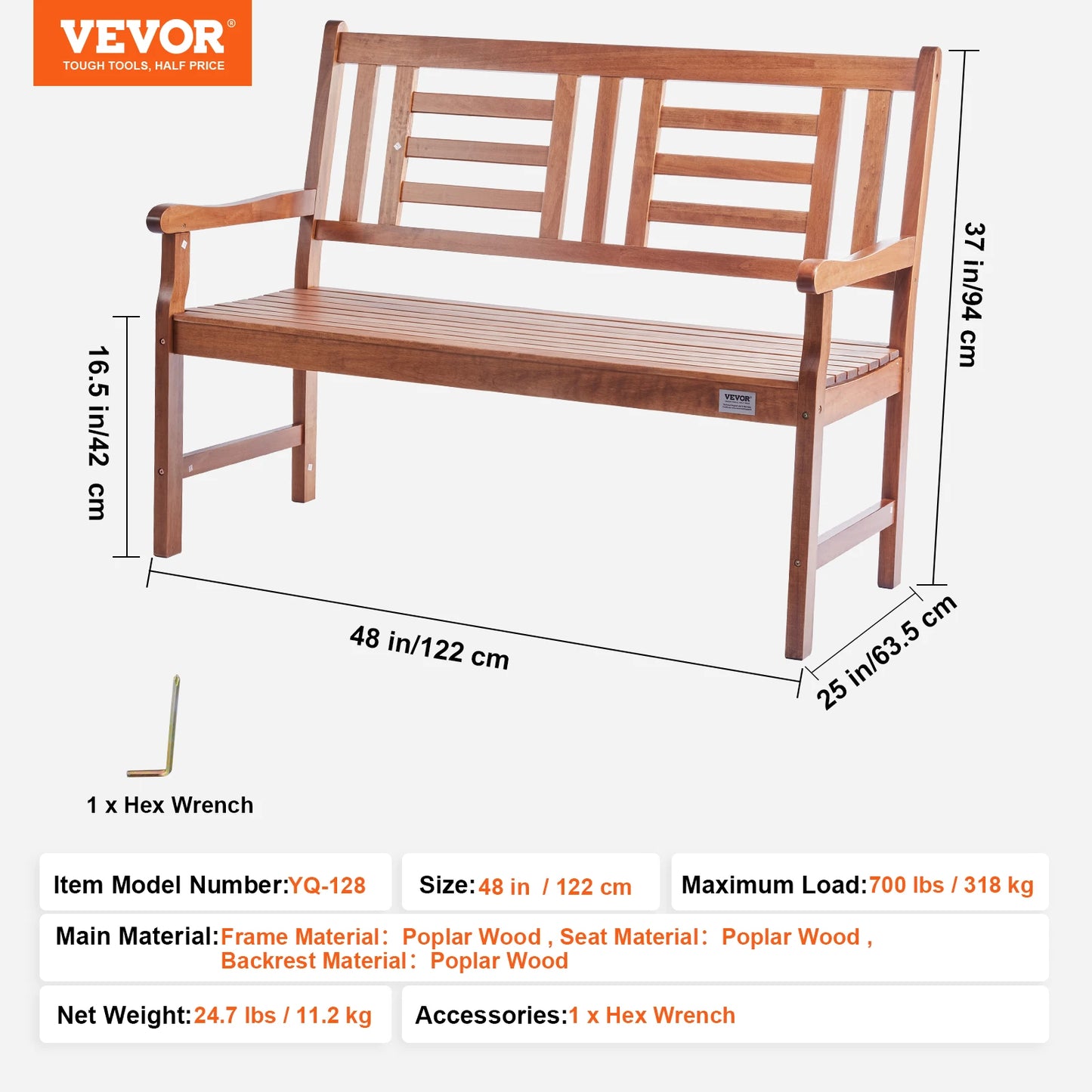 SucceBuy Outdoor Bench Wood And Metal Garden Seat For Outdoors