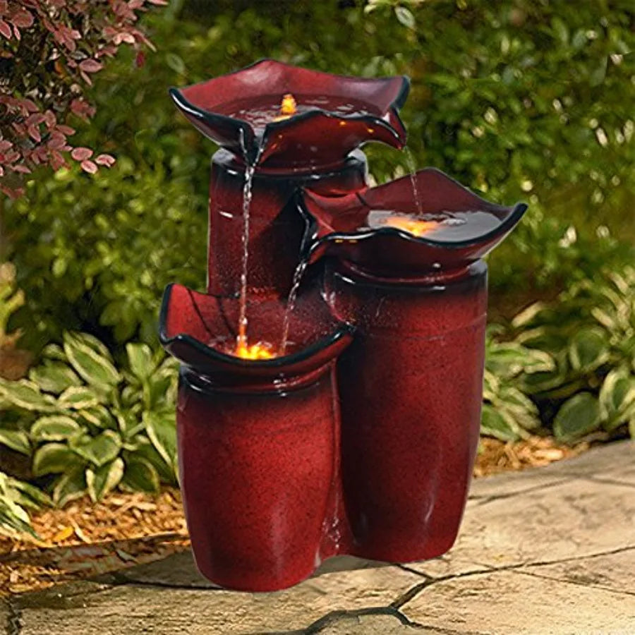 Three Tier Floor Water Fountain With LED Lights For Outdoors