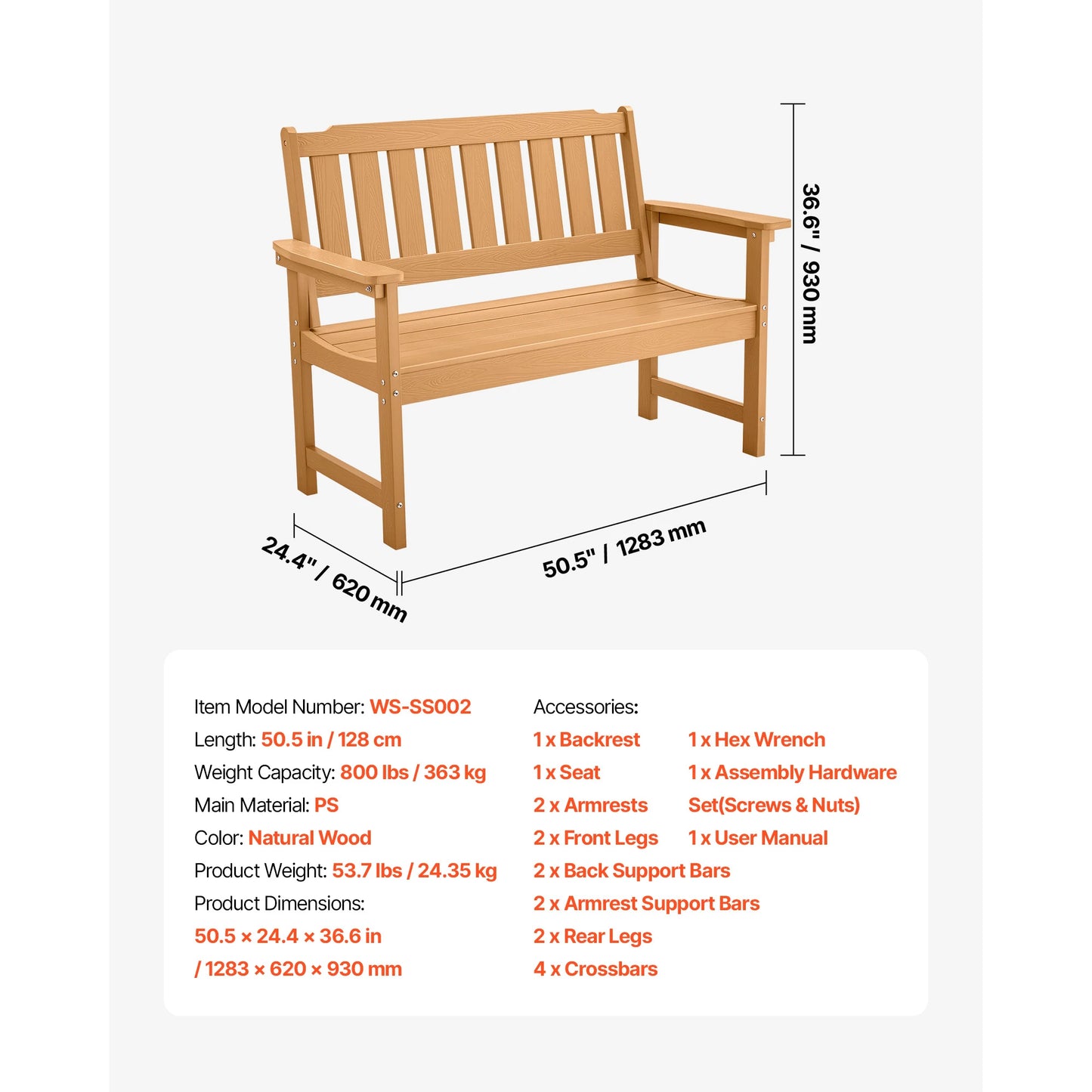 SucceBuy Outdoor Bench Wood And Metal Garden Seat For Outdoors