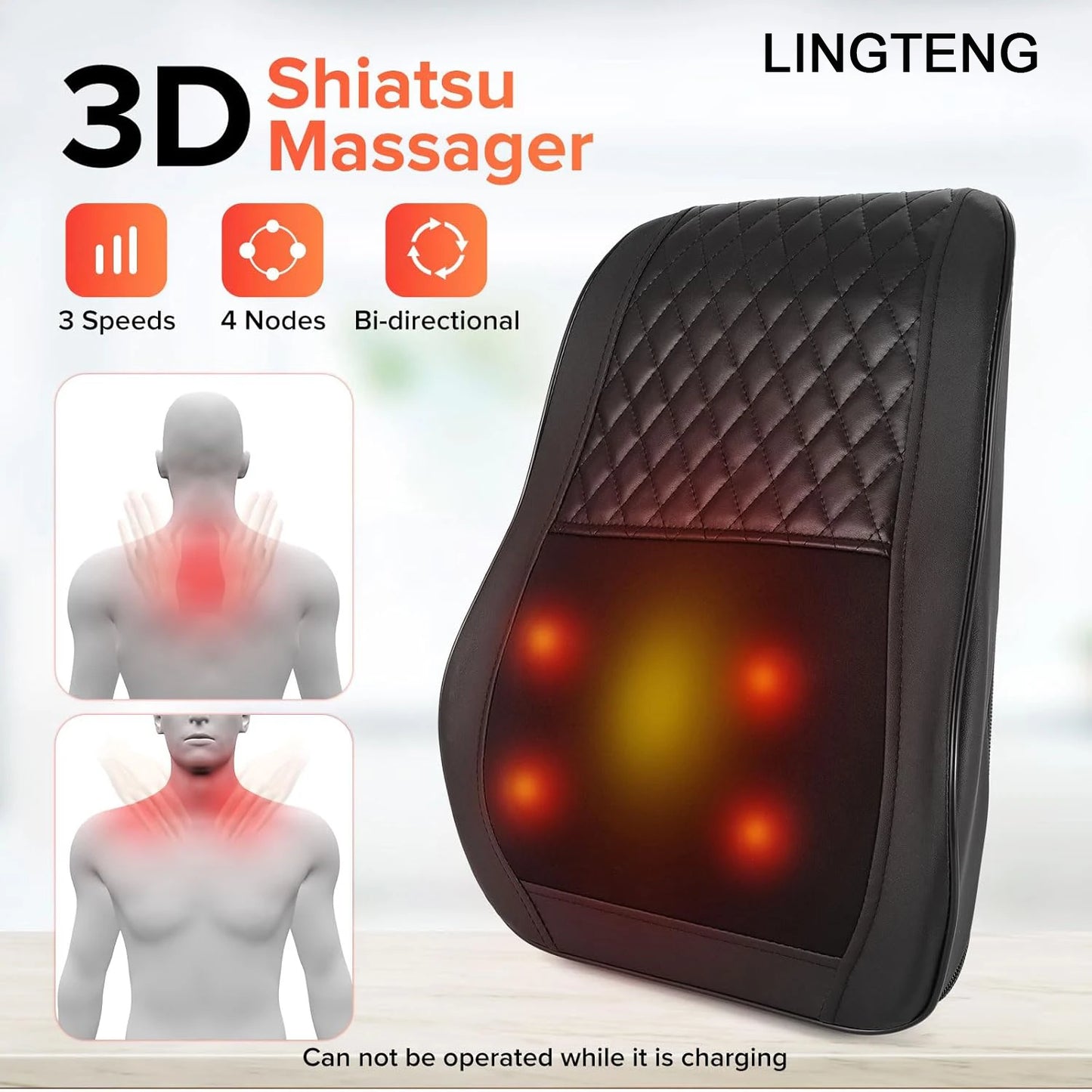LINGTENG Wireless Back Neck Shoulder Massager USB Rechargeable