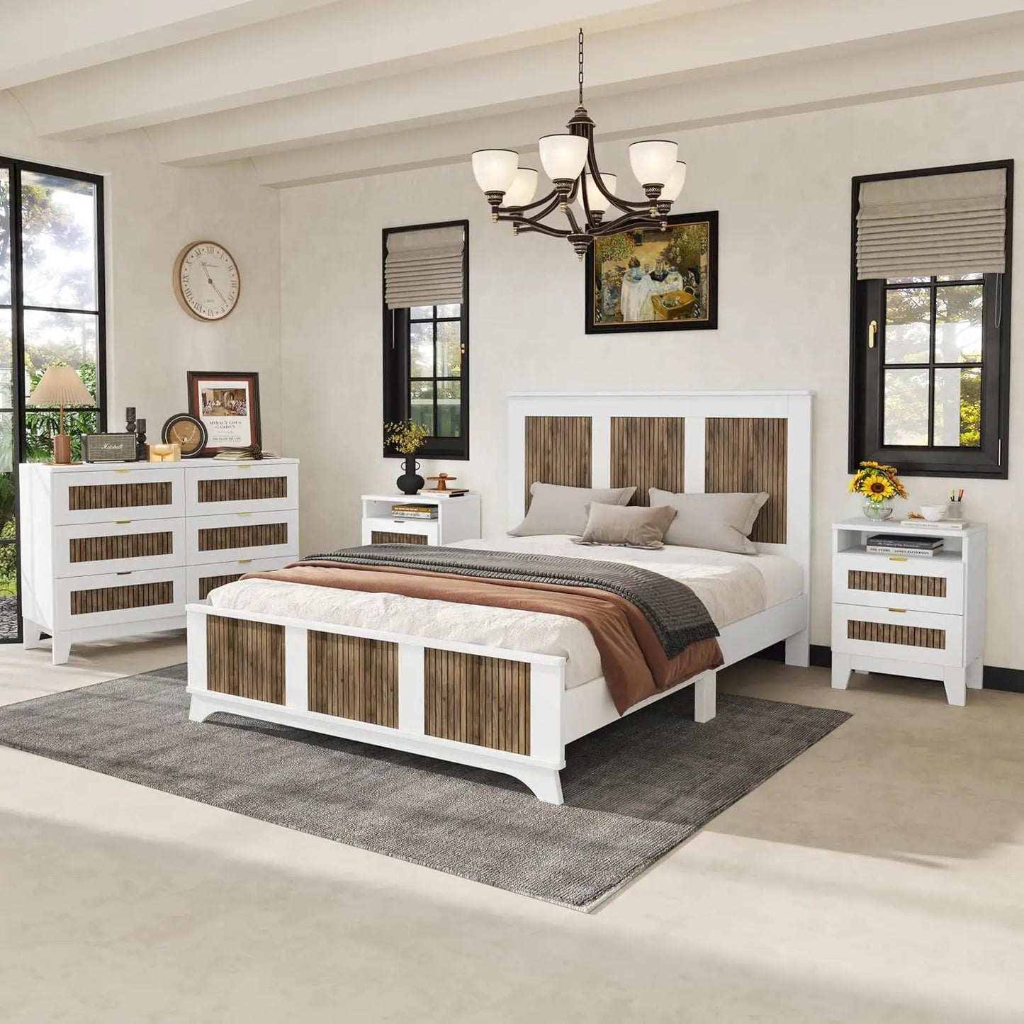 Farmhouse 4 Piece Bedroom Set With Storage Platform Bed