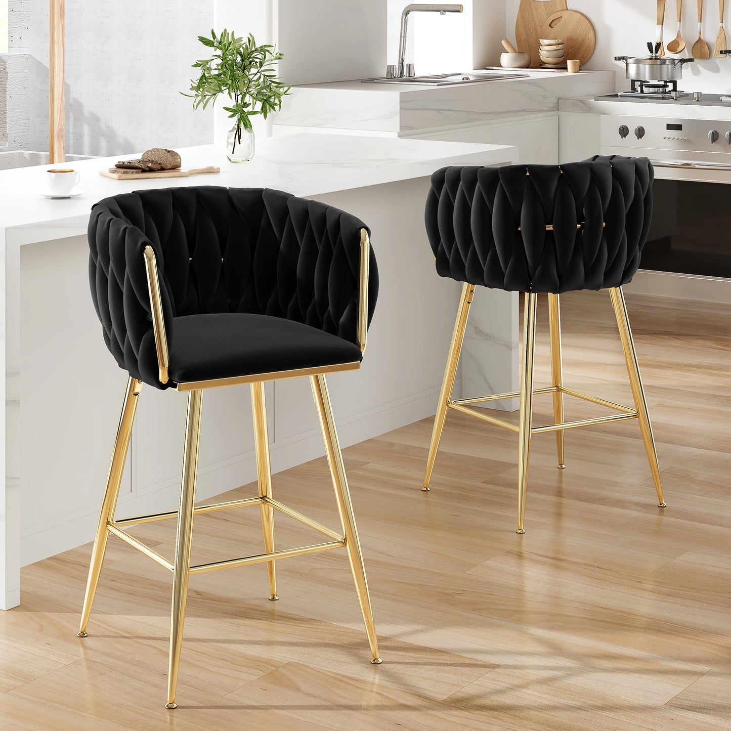FARINI Set Of 2 Bar Stools With Back Modern Mid-Century