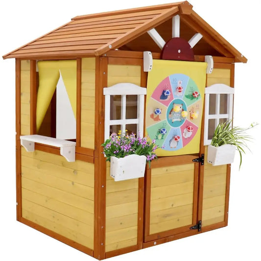 Wooden Play Cottage For Children With Functional Doors And Windows