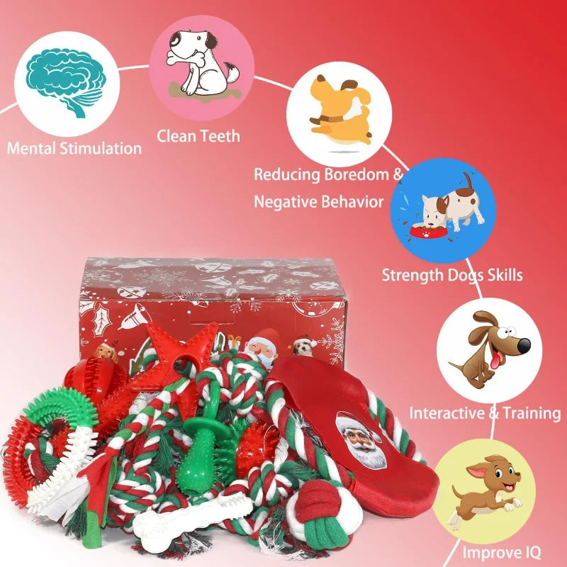 Christmas Dog Toys Pack 15 Count Rubber Rope Chew Toys
