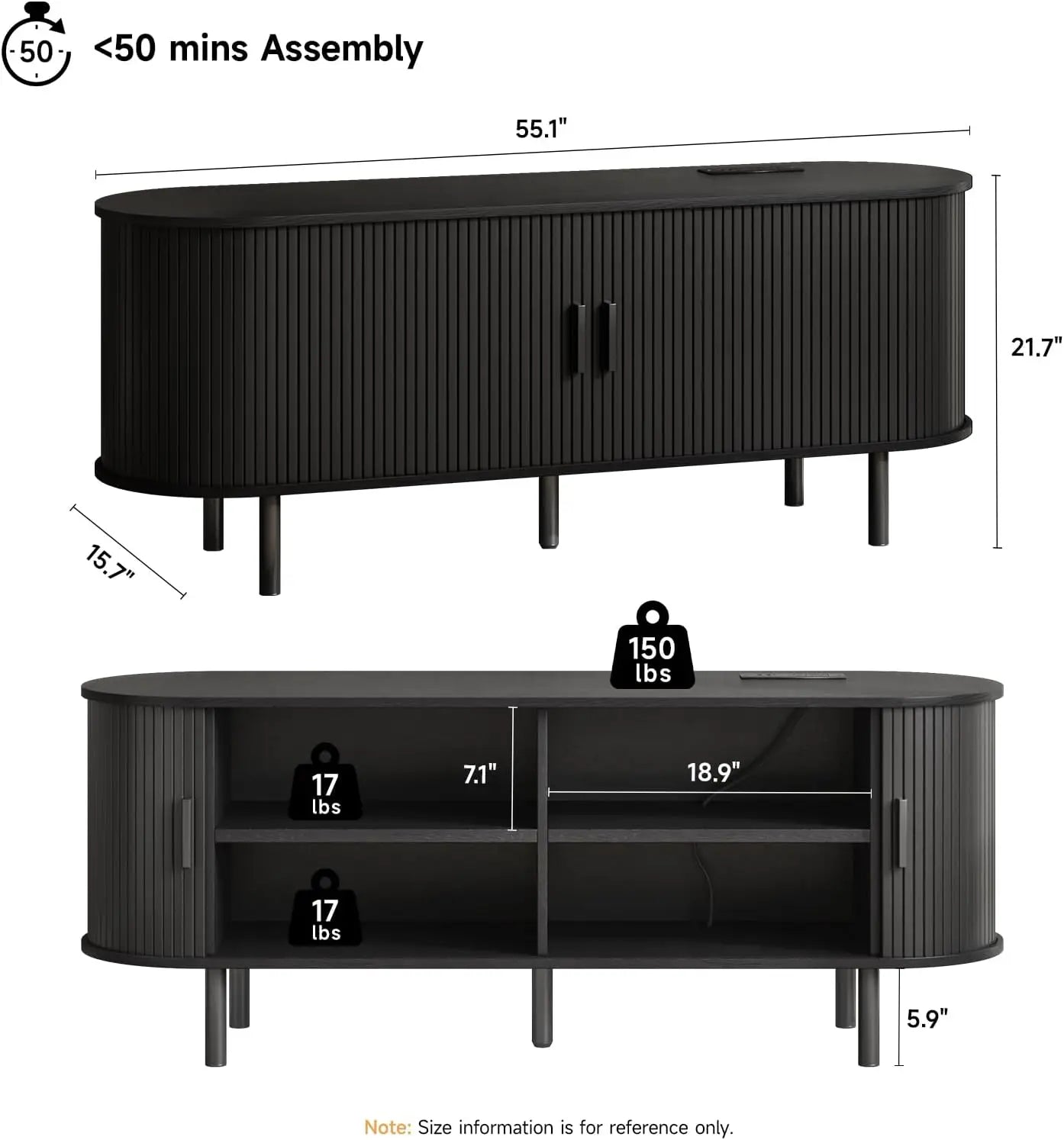 TV Stand With Power Outlet Entertainment Center And Sliding Doors