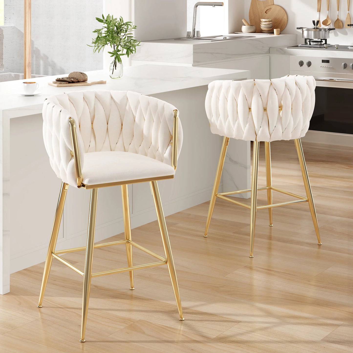 FARINI Set Of 2 Bar Stools With Back Modern Mid-Century