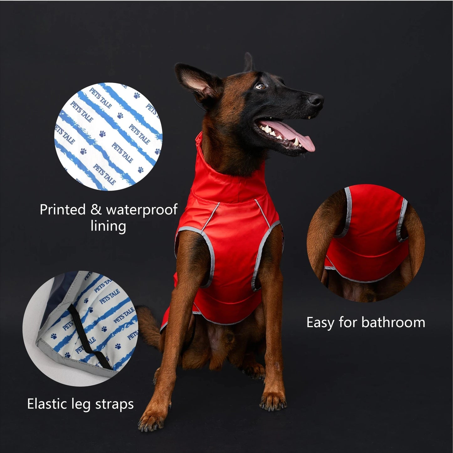 Waterproof Dog Raincoat With Reflective Strips And Adjustable Hood
