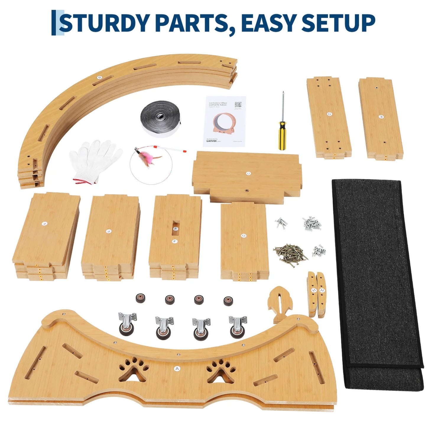 HiMISS Wooden Cat Exercise Wheel With Low Noise Carpeted Runway