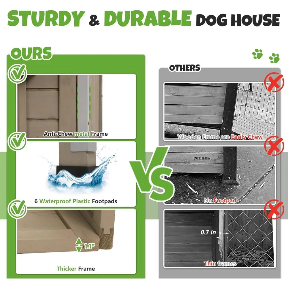Outdoor Wooden Dog House Weatherproof Adjustable Vent Windows