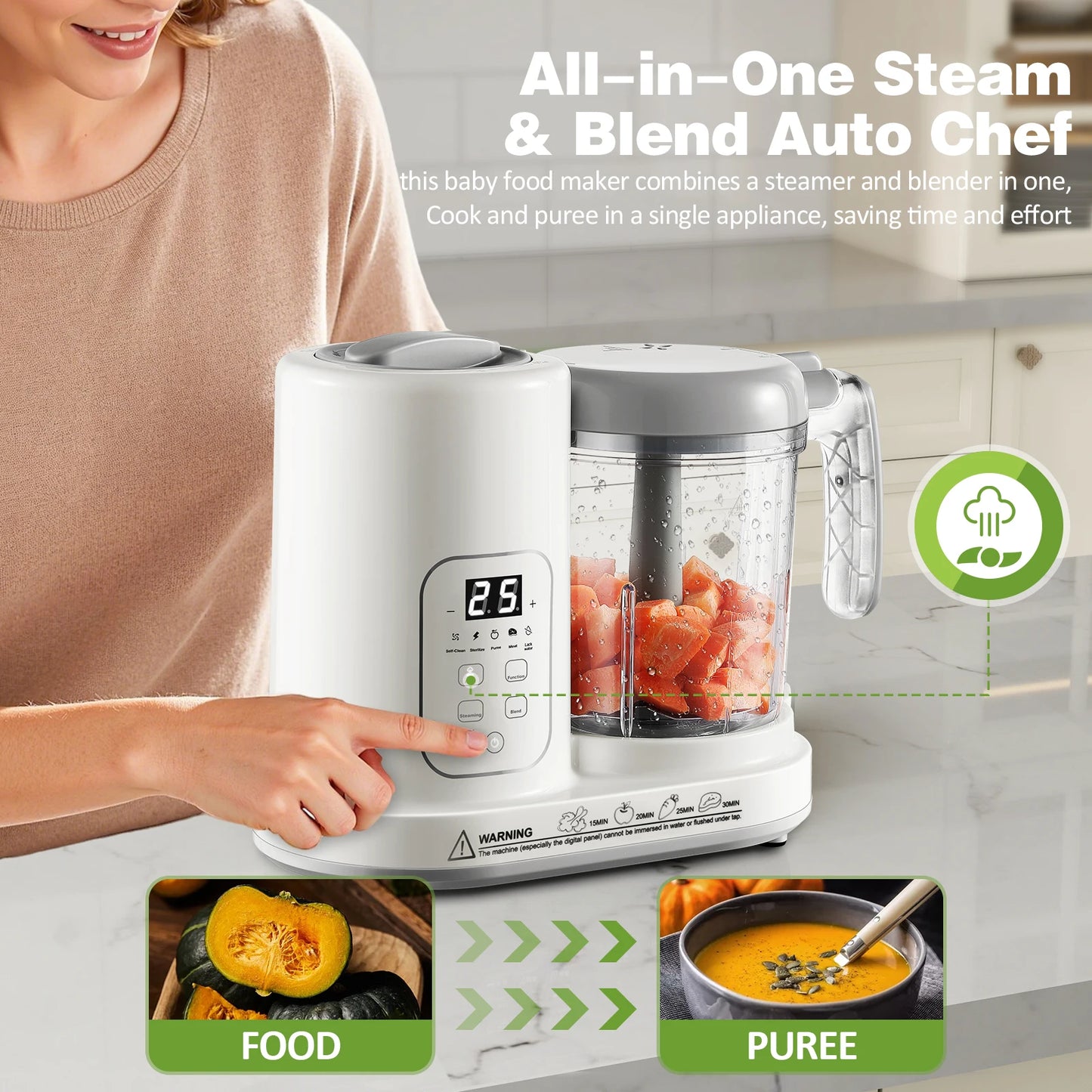 TopStrong 4-In-1 Auto-Clean Baby Food Maker Steamer Blender BPA-Free