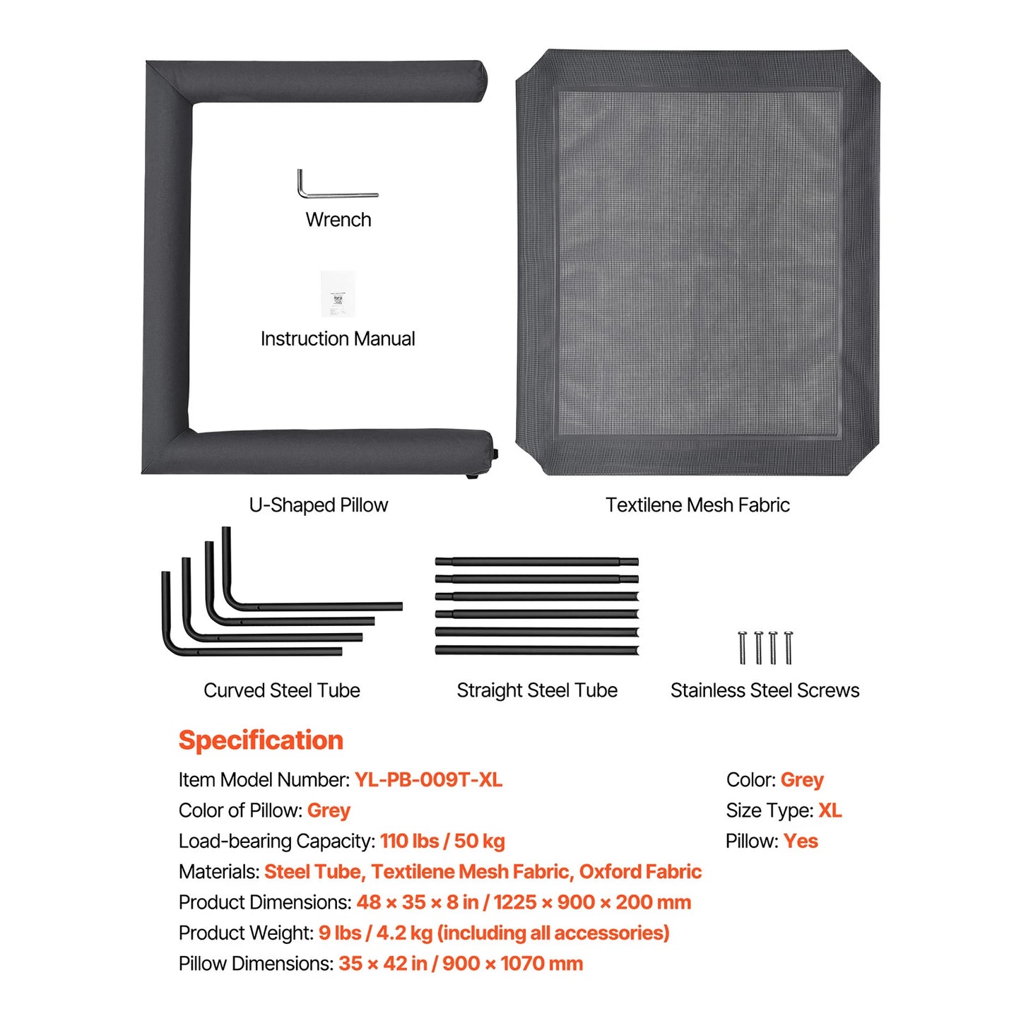 SucceBuy Portable Raised Dog Bed With Aluminum Frame And Textilene Mesh