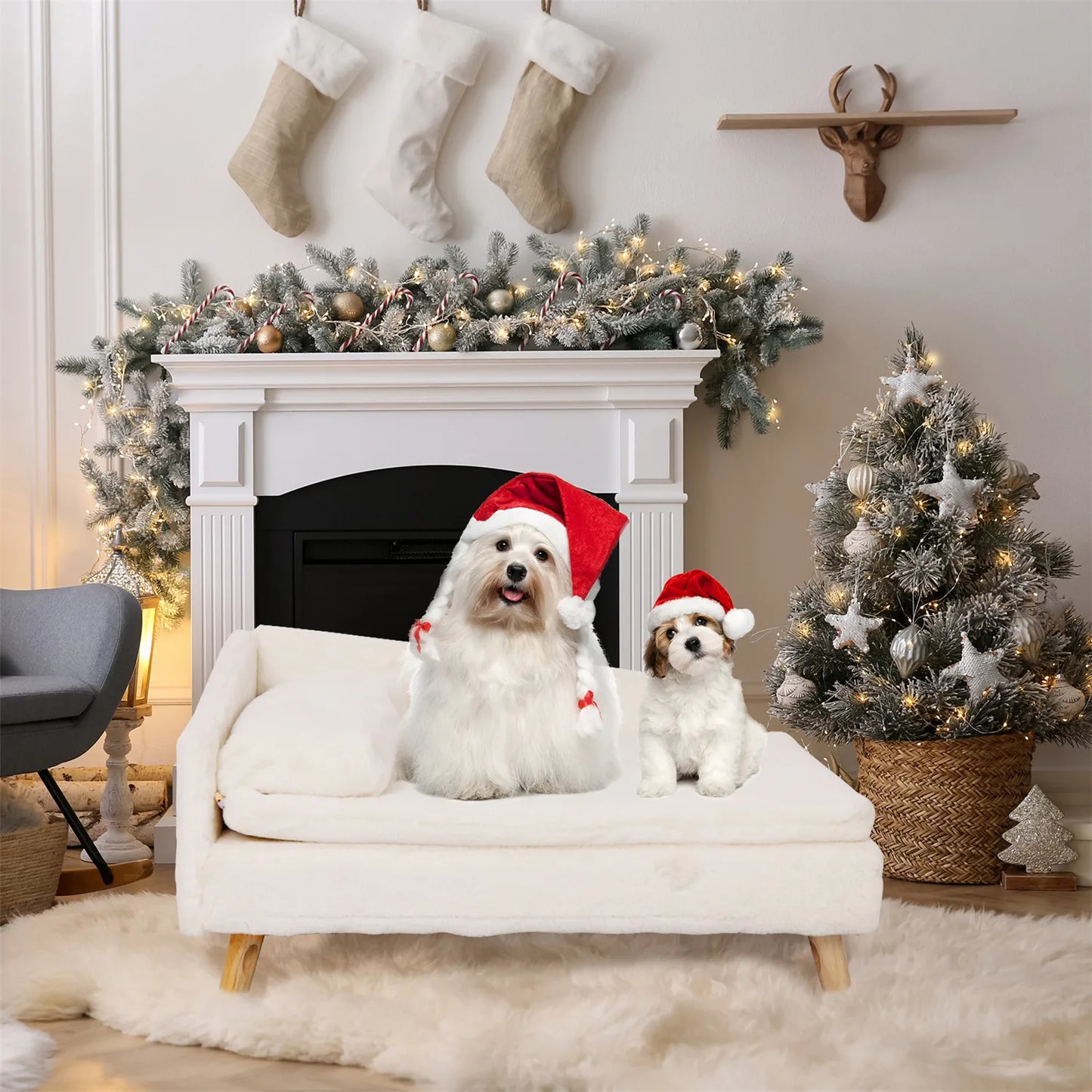 BINGOPAW Elevated Nordic Pet Bed Waterproof Cozy Pad Wood Legs