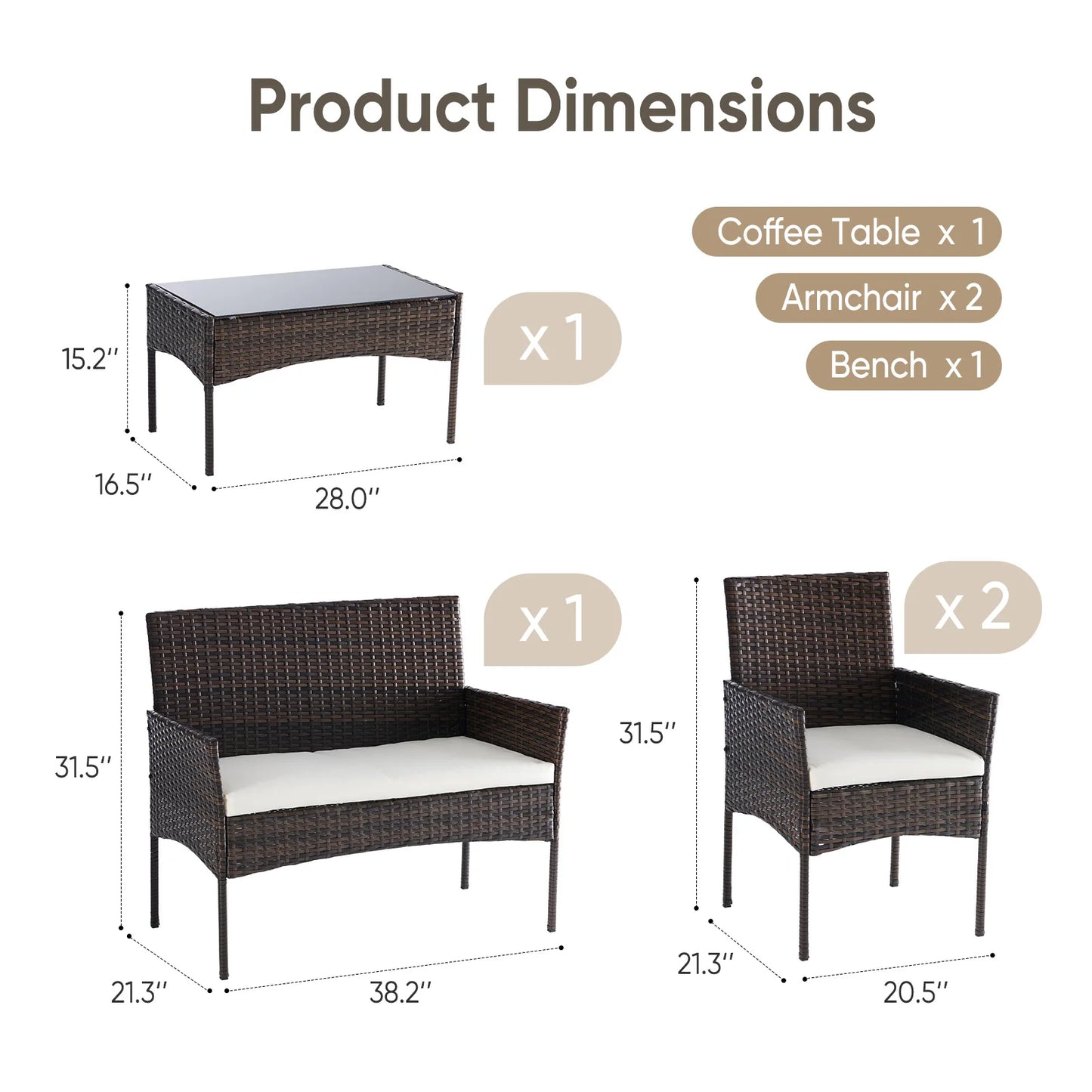 4-Piece Patio Furniture Set Weather-Resistant Rattan Wicker Conversation Set