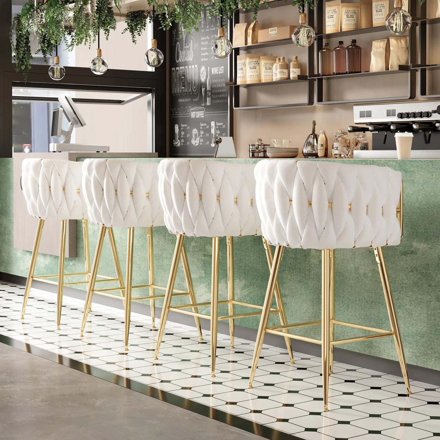 FARINI Set Of 2 Bar Stools With Back Modern Mid-Century