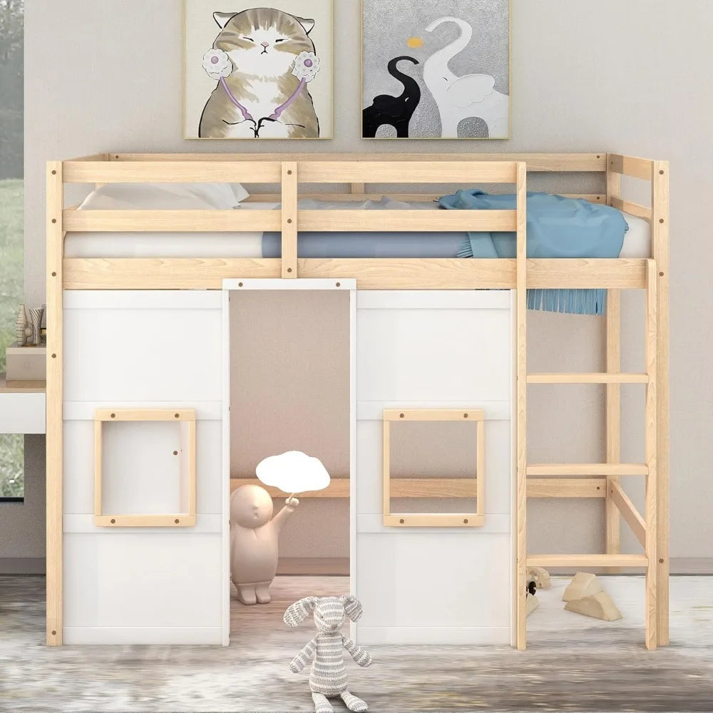 Loft Bed With Built In Storage Wardrobe And Two Windows Solid Wood