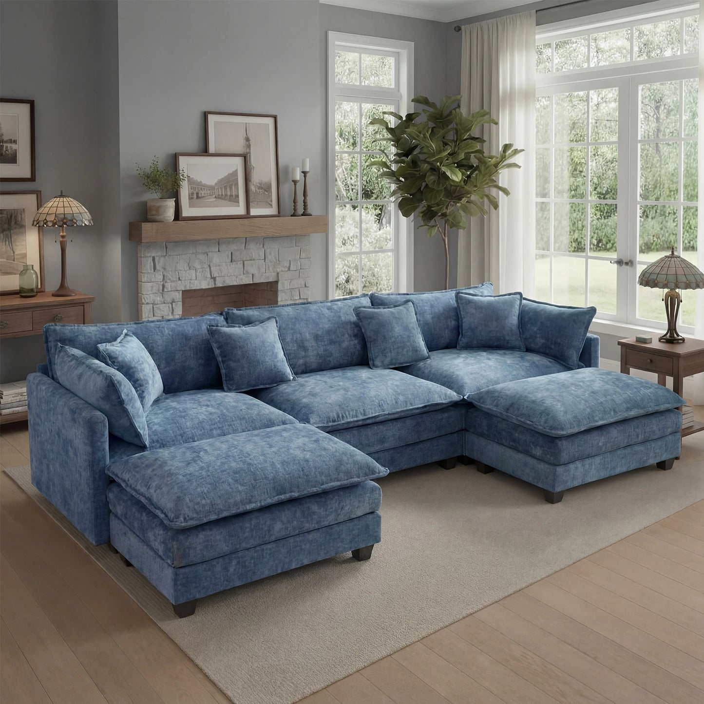 Redlife Modular Sectional Sofa With Ottoman Solid Wood Frame
